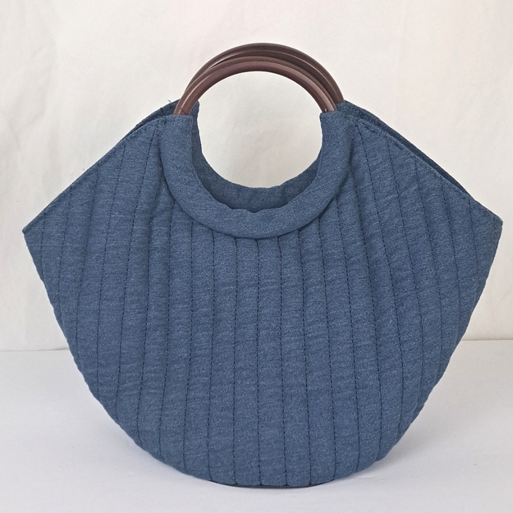 Draper James Paige tote chambray quilted wood circle handle purse